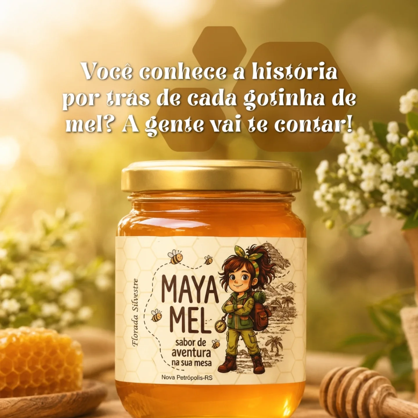 Publicação da Maya Mel sobre a história por trás de cada gotinha de mel